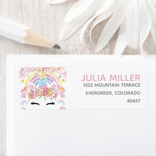 Unicorn Rainbow Personalized Birthday Address Label (Insitu)