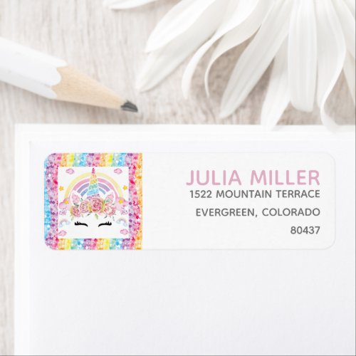 Unicorn Rainbow Personalized Birthday Address Label