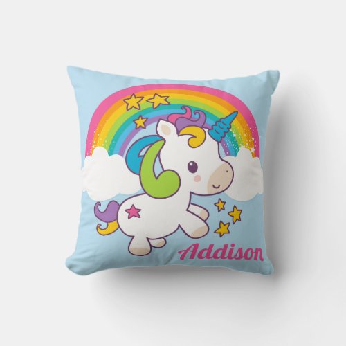 UNICORN RAINBOW Personalized Girls Throw Pillow