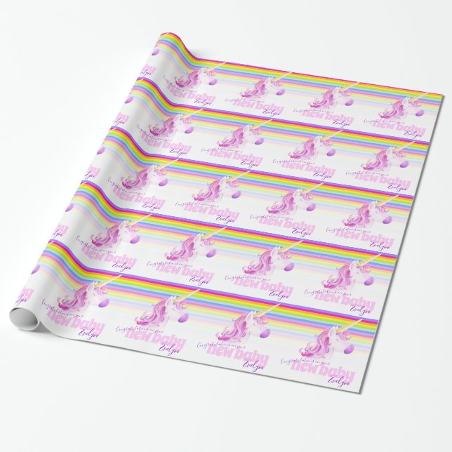 Unicorn rainbow personalized new baby paper wrap (Unrolled)