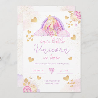 Unicorn Rainbow Pink Birthday Invitation for Girls