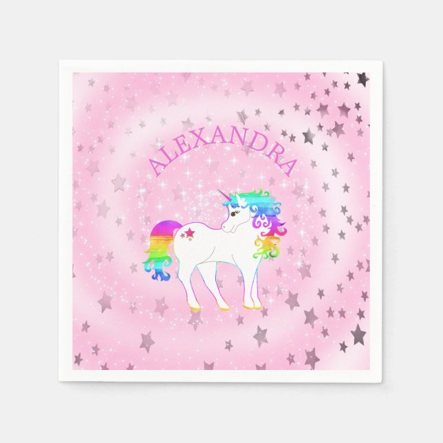 Unicorn Rainbow Pink Cute  Birthday Napkins (Front)