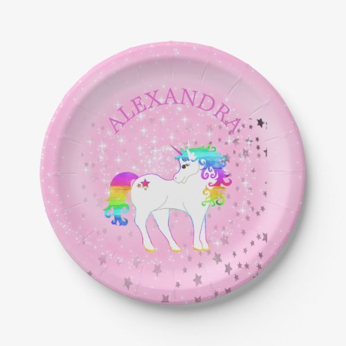 Unicorn Rainbow Pink Cute  Birthday Paper Plates