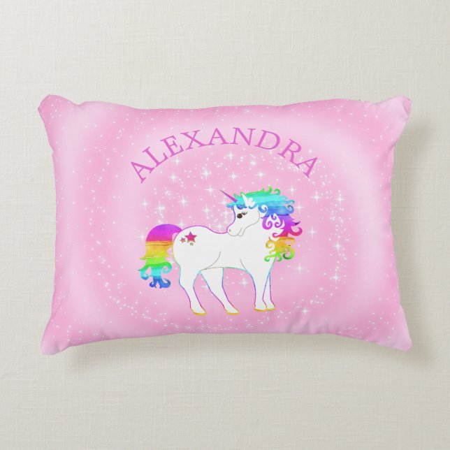 Unicorn Rainbow Pink Cute Customized Accent Pillow (Front)