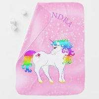 Unicorn Rainbow Pink Cute Customized Baby Blanket