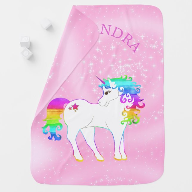 Unicorn Rainbow Pink Cute Customized Baby Blanket (In Situ)