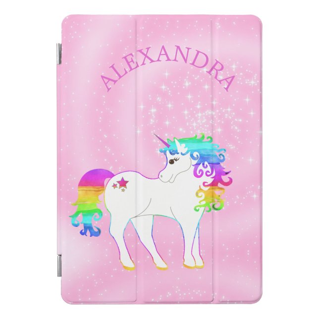 Unicorn Rainbow Pink Cute Customized iPad Pro Cover (Front)