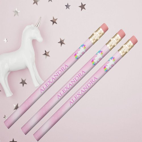 Unicorn Rainbow Pink Cute Customized Pencil