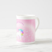 Unicorn Rainbow Pink Cute Whimsical Hot Chocolate Bone China Mug (Front Right)