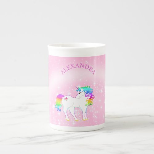 Unicorn Rainbow Pink Cute Whimsical Hot Chocolate Bone China Mug