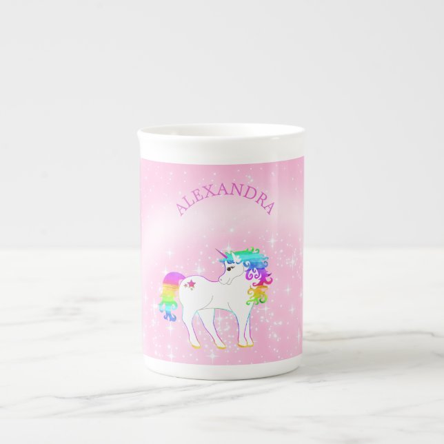 Unicorn Rainbow Pink Cute Whimsical Hot Chocolate Bone China Mug (Front)