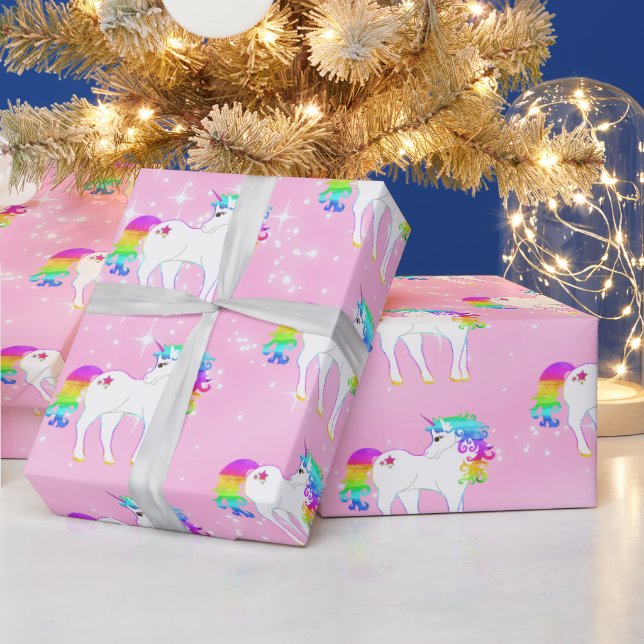 Unicorn Rainbow Pink Cute Wrapping Paper (Holidays)