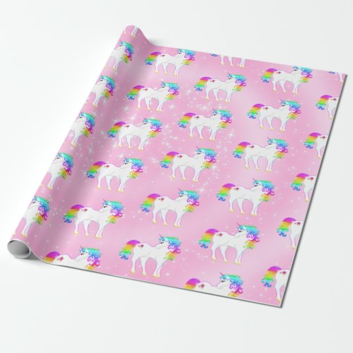 Unicorn Rainbow Pink Cute Wrapping Paper