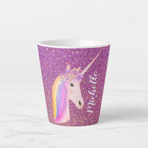 Unicorn Rainbow Pink Glitter Fantasy Magical Latte Mug