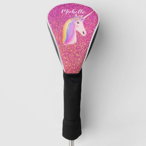 Unicorn Rainbow Pink Glitter Sparkle Chic Custom Golf Head Cover