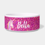 Unicorn Rainbow Pink Glitter Sparkle Customized Bowl<br><div class="desc">Unicorn Rainbow Pink Glitter Sparkle Customized Bowl Add some glam to your little girl pet's eating time. The bowl is designed with pretty bright pink faux glitter sparkles background and a white unicorn is on the front. The unicorn has rainbow hair and flowers. Personalized with pet's name in white calligraphy...</div>