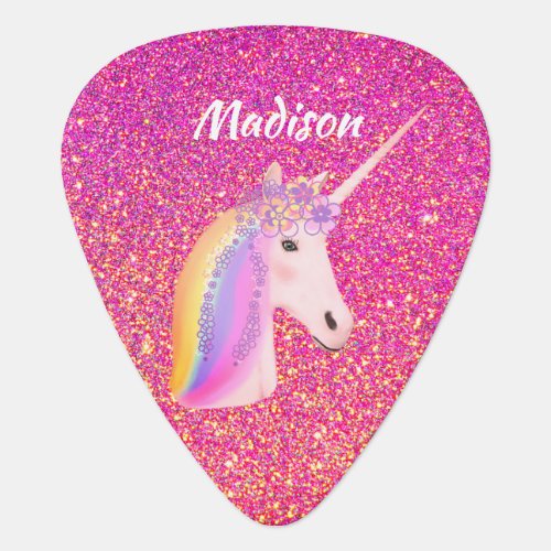 Unicorn Rainbow Pink Glitter Sparkle Fantasy Guitar Pick