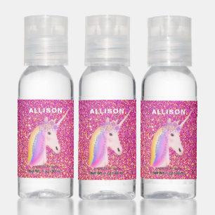 Unicorn Rainbow Pink Glitter Sparkle Personalized Hand Sanitizer