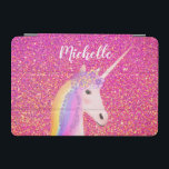 Unicorn Rainbow Pink Glitter Sparkle Personalized iPad Mini Cover<br><div class="desc">Protect your iPad with this Unicorn Rainbow Pink Glitter Sparkle Personalized iPad mini Cover. Great for all ages of a unicorn lover. The cover is designed with pretty pink faux glitter background and a white unicorn on the center. The unicorn has cool rainbow hair and flowers. Personalized with name in...</div>
