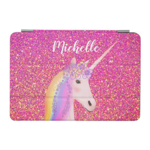 Unicorn Rainbow Pink Glitter Sparkle Personalized iPad Mini Cover