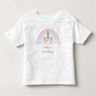 Unicorn Rainbow Pink Gold 1st Birthday Toddler T-shirt