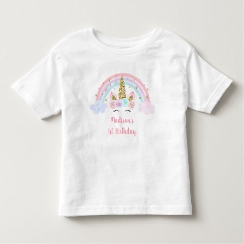 Unicorn Rainbow Pink Gold 1st Birthday Toddler T_shirt