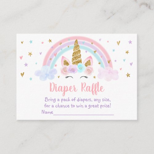 Unicorn Rainbow Pink Gold Baby Diaper Raffle Enclosure Card