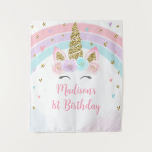 Unicorn Rainbow Pink Gold Birthday Backdrop