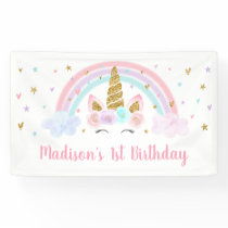 Unicorn Rainbow Pink Gold Birthday Banner