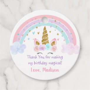 Unicorn Rainbow Pink Gold Birthday Favor Tags