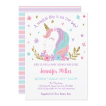 Unicorn Rainbow Pink Gold Floral Baby Shower Invitation