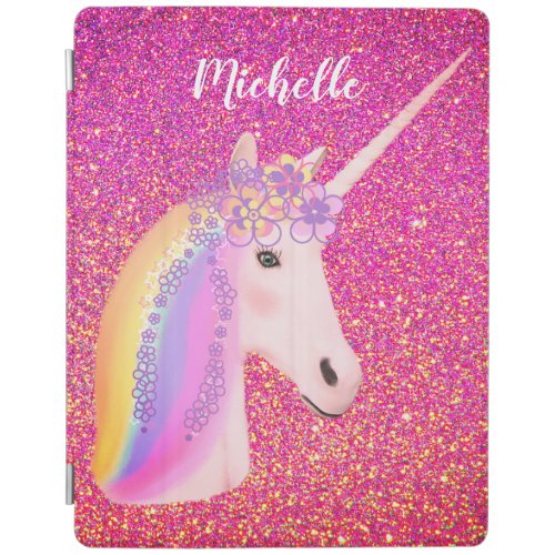 Uniorn Rainbow Pink Gold Glitter Girly Customized iPad Smart Cover