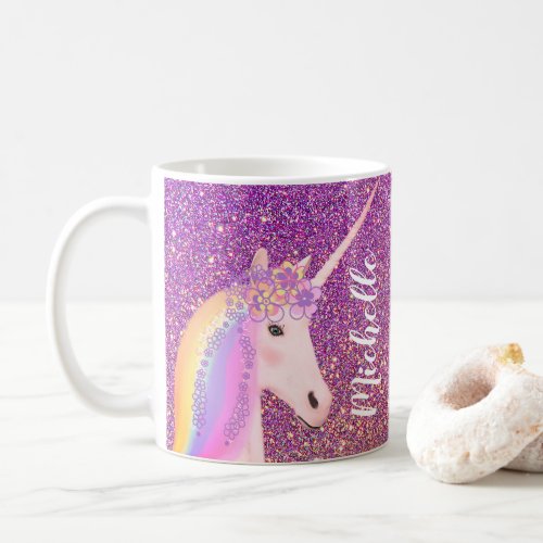 Unicorn Rainbow Pink Gold Glitter Ombre Custom Coffee Mug