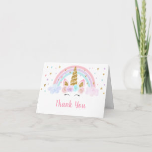 Unicorn Rainbow Pink Gold Thank You Card