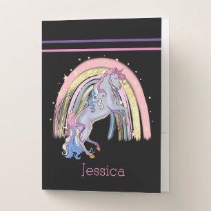 Unicorn Rainbow Pink Purple Pocket Folder
