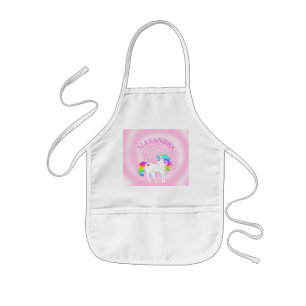Unicorn Rainbow Pink Stars Cute Kids Craft Cooking Kids' Apron