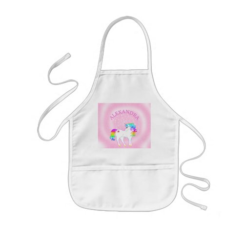 Unicorn Rainbow Pink Stars Cute Kids Craft Cooking Kids Apron