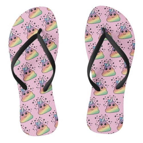 Unicorn Rainbow Poop Emoji Flip Flops