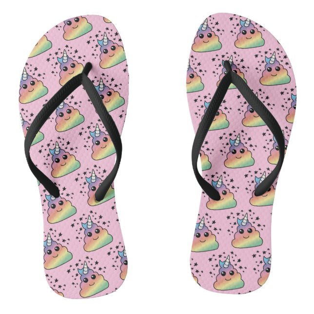 Unicorn Rainbow Poop Emoji Flip Flops (Footbed)