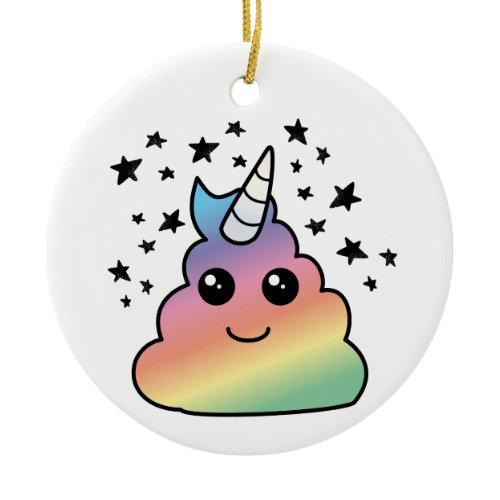 Unicorn Rainbow Poop Emoji Kawaii Ceramic Ornament