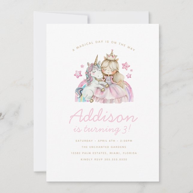 Unicorn Rainbow Princess Birthday Party Invitation (Front)