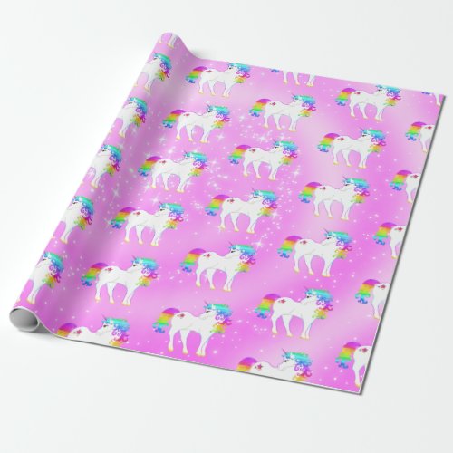 Unicorn Rainbow Purple Cute Wrapping Paper