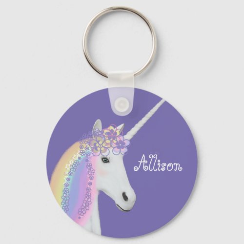 Unicorn Rainbow Purple Personalized Keychain