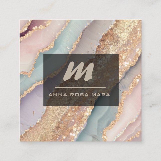 *~* Unicorn Rainbow QR PASTEL Luxe Initial AP66 Square Business Card (Front)