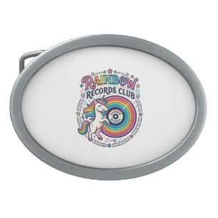 Unicorn Rainbow Records Club White Background Cute Belt Buckle