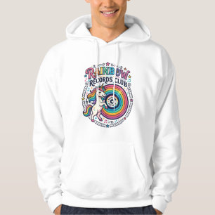 Unicorn Rainbow Records Club White Background Cute Hoodie