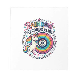 Unicorn Rainbow Records Club White Background Cute Notepad