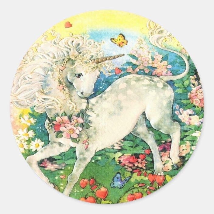 Unicorn Rainbow Round Circle Sticker | Zazzle.com