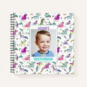 Unicorn Rainbow Sketchbook Personalized Photo Name Notebook