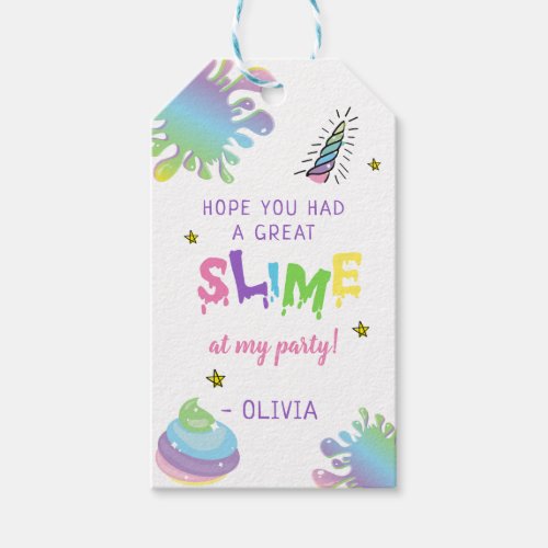 Unicorn Rainbow Slime Birthday Gift Tags